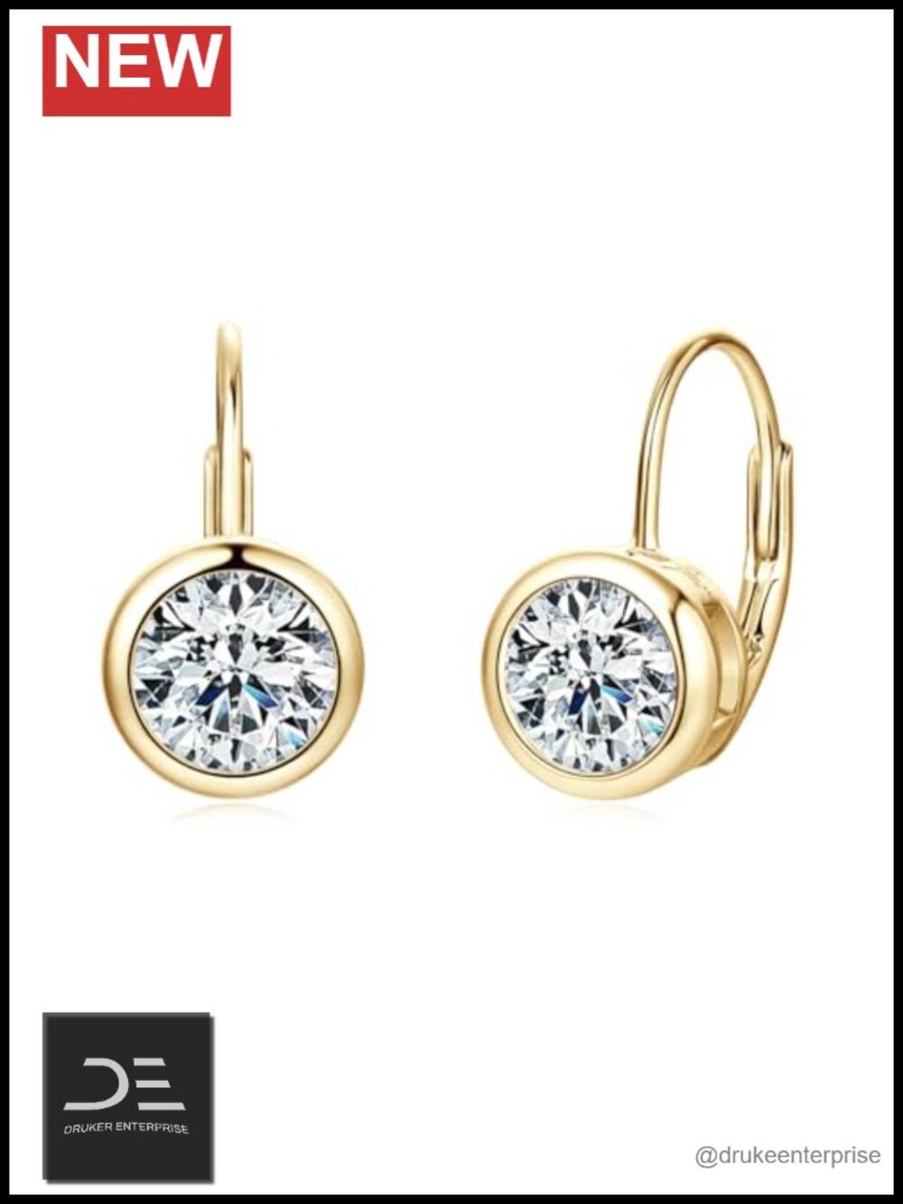 Moissanite Hoop Earrings Sterling Silver Bezel Set Leverback Drop Earrings